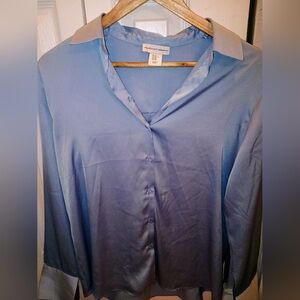 Women's Blue Button Down Silky Look